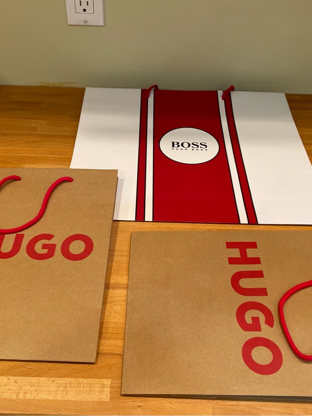 Hugo Boss Red and Kraft Brown Designer Gift Bags